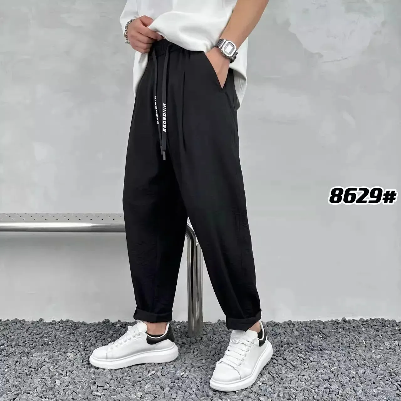 Wiaofellas  -  Draping Cotton Linen Pants For Men Summer Casual Ice Silk Pants Trendy Versatile Korean Hemp Loose Relaxed Sports Pants