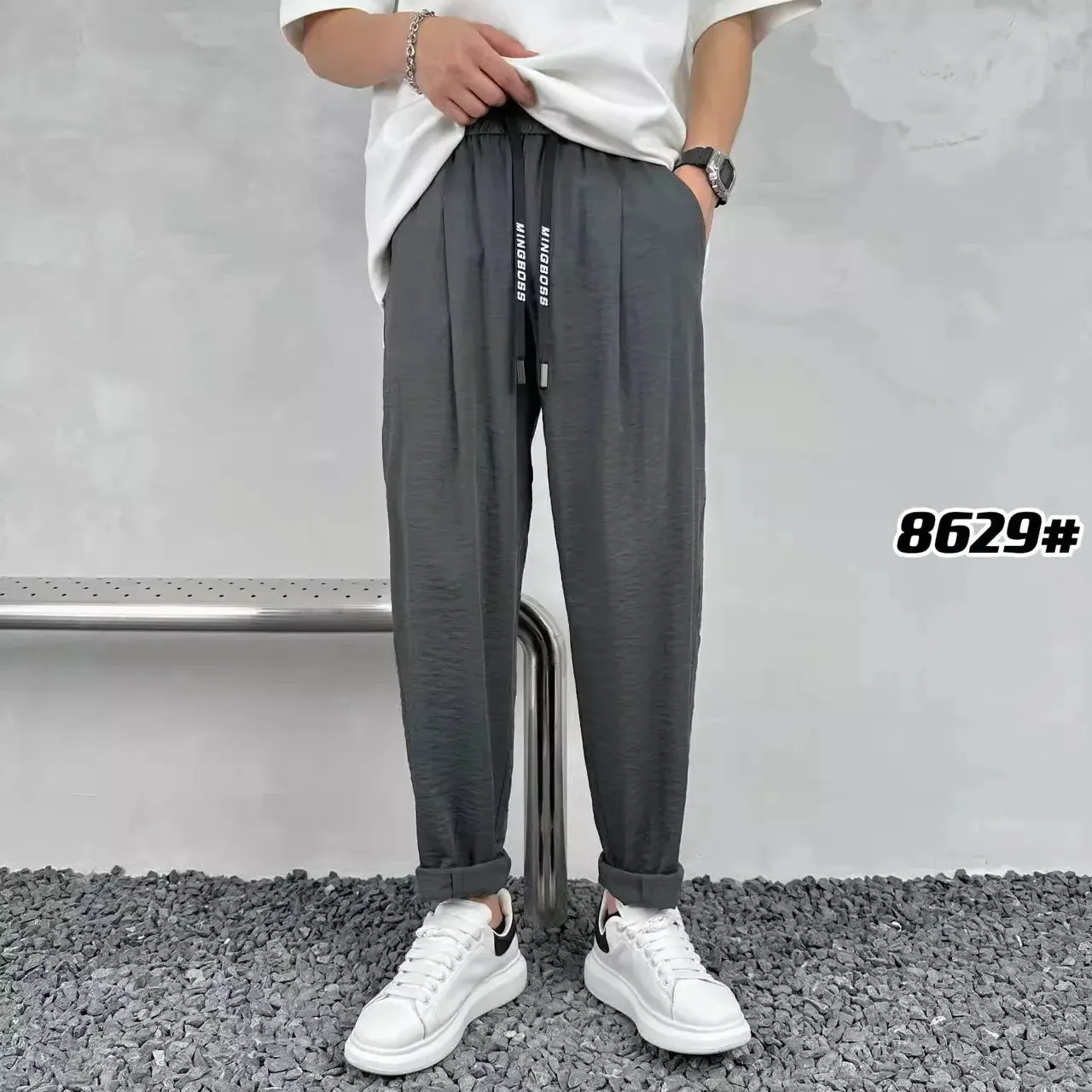 Wiaofellas  -  Draping Cotton Linen Pants For Men Summer Casual Ice Silk Pants Trendy Versatile Korean Hemp Loose Relaxed Sports Pants