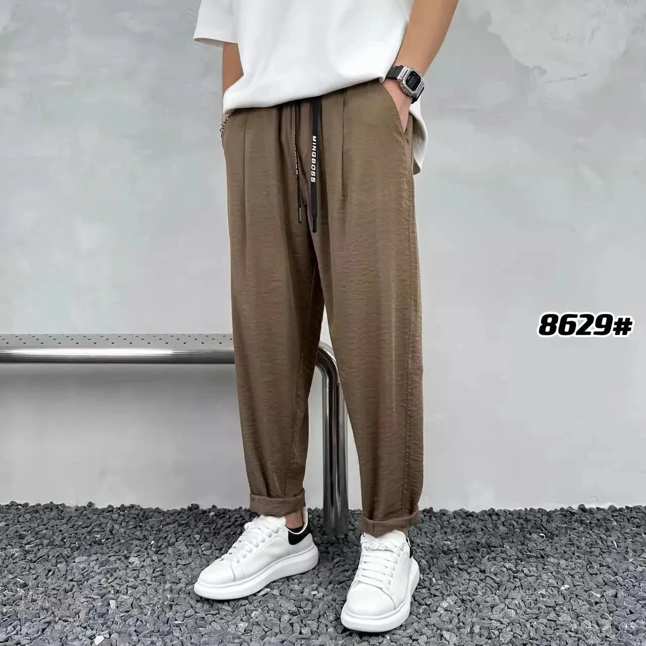 Wiaofellas  -  Draping Cotton Linen Pants For Men Summer Casual Ice Silk Pants Trendy Versatile Korean Hemp Loose Relaxed Sports Pants