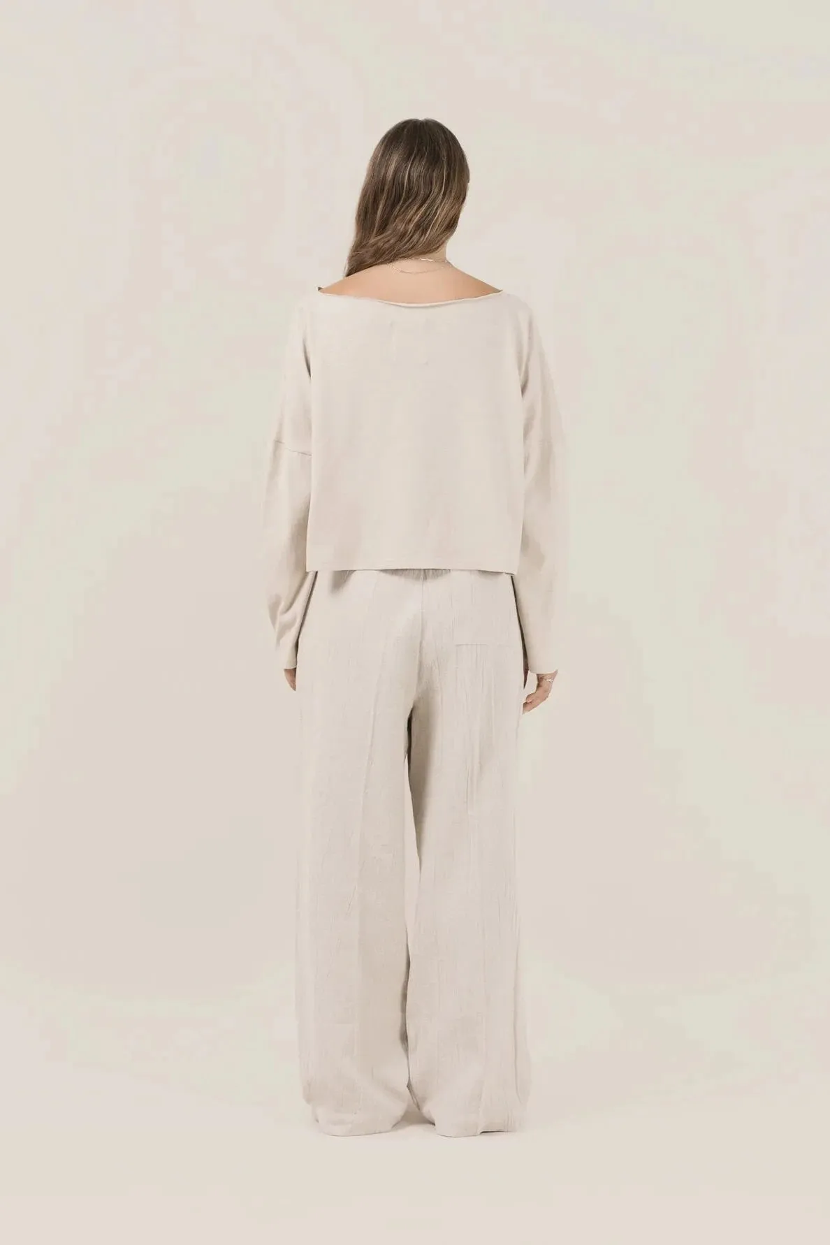 Wide Leg Tailored Trouser, Raw Ecru