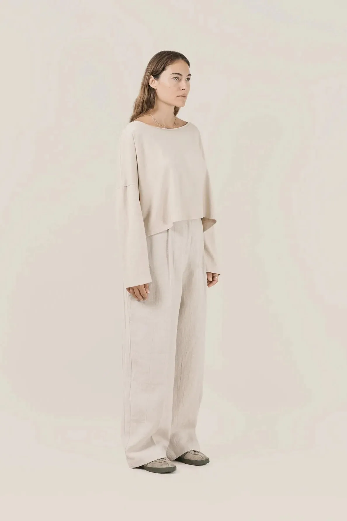 Wide Leg Tailored Trouser, Raw Ecru