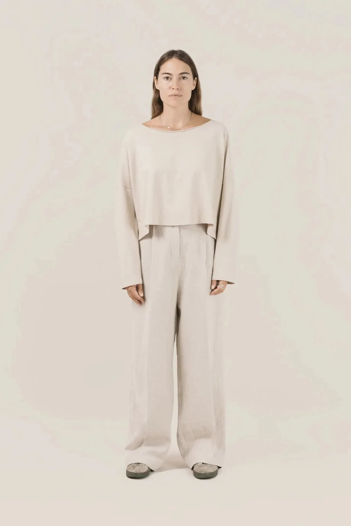 Wide Leg Tailored Trouser, Raw Ecru