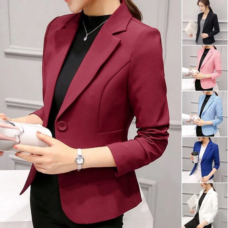 Women Fashion Casual Blazer Slim Fit Business Basic Jacket Lady Work Wear