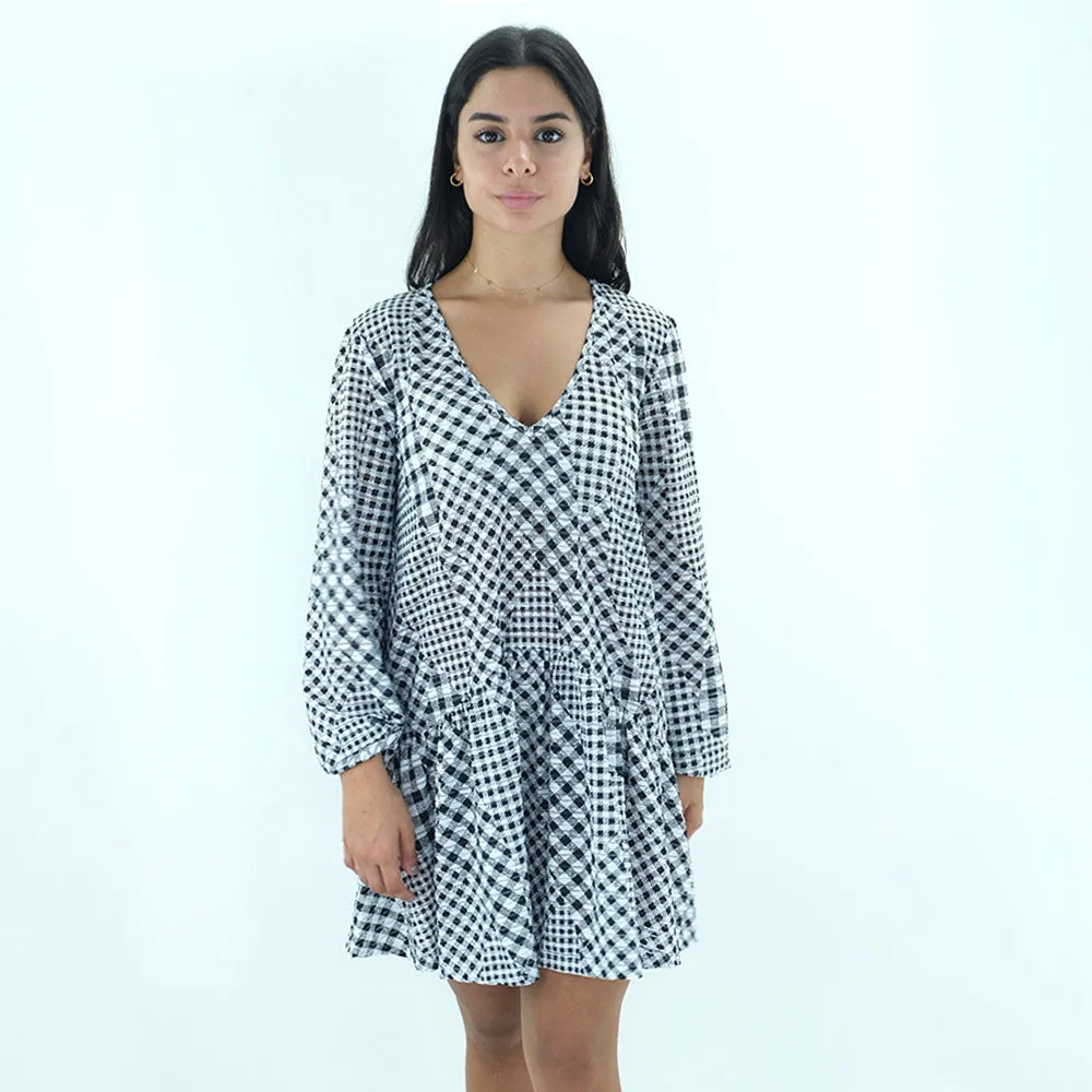 Women's Checkered Dress,White