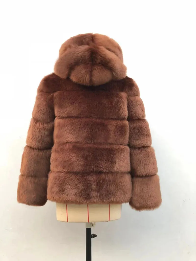 Women's Cozy Luxury Faux Fur Hooded Jacket