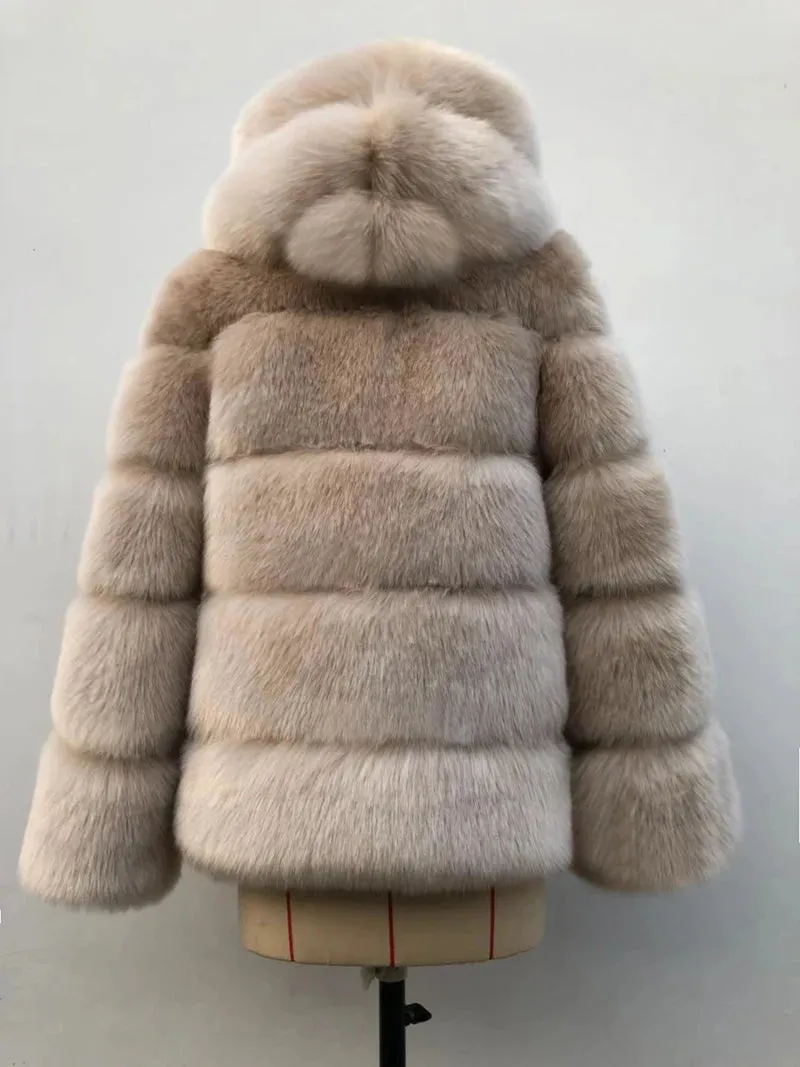 Women's Cozy Luxury Faux Fur Hooded Jacket