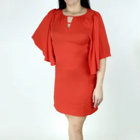 Women's Keyhole-Neck Casual Dress,Red Orange