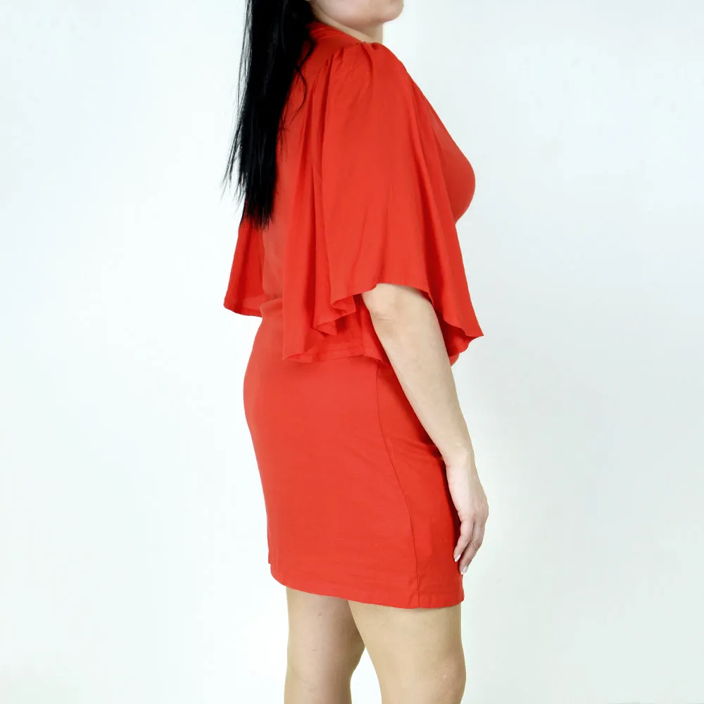 Women's Keyhole-Neck Casual Dress,Red Orange