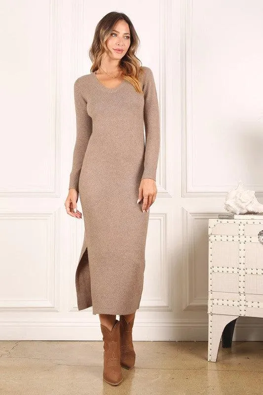 Womens V-Neck Sweater Maxi Dress