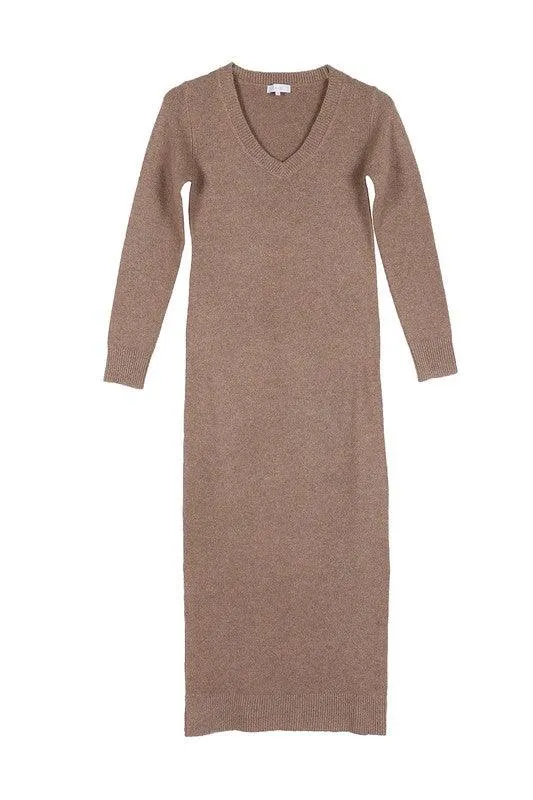 Womens V-Neck Sweater Maxi Dress