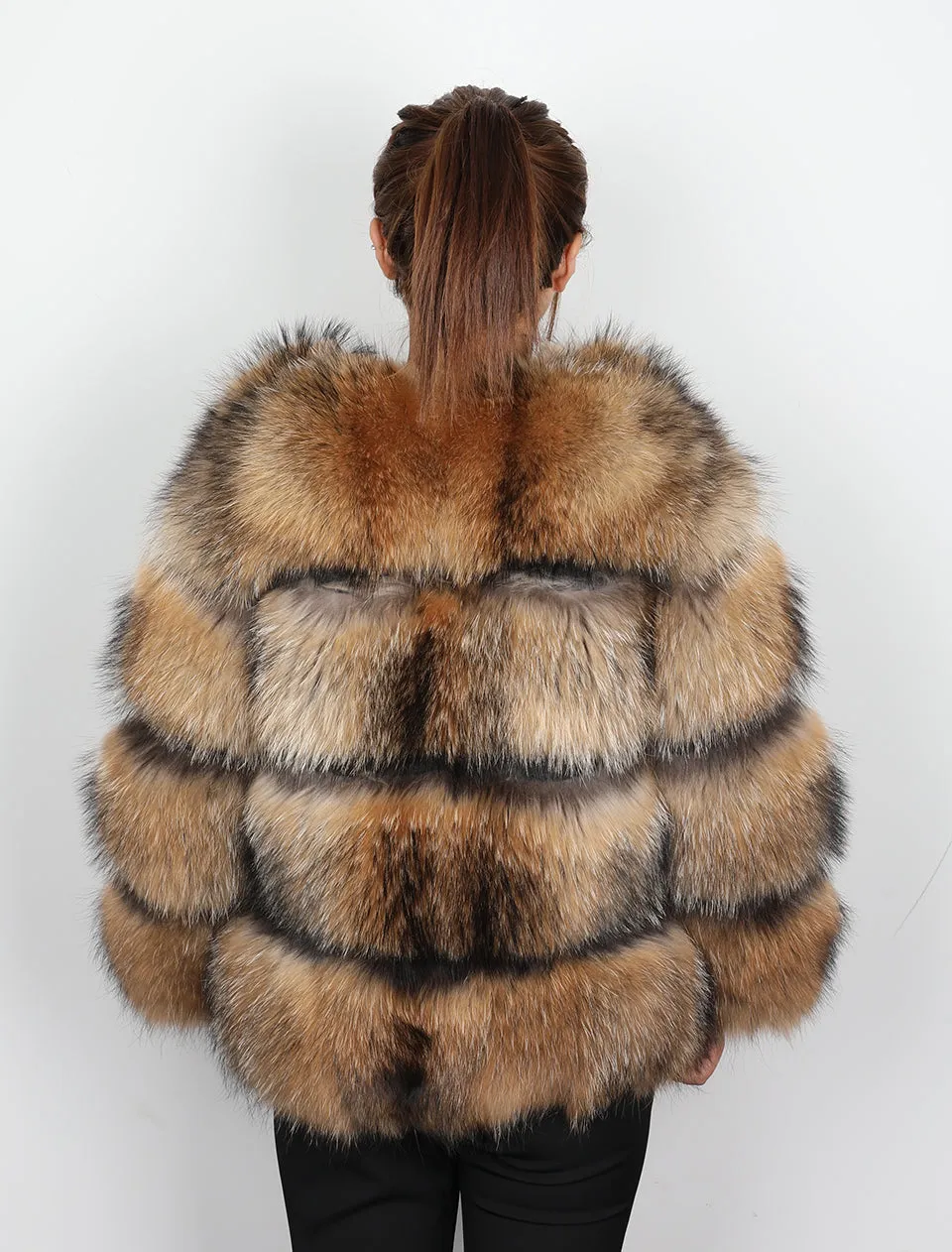 Women's Winter O-Neck Short Coat With Raccoon Fur